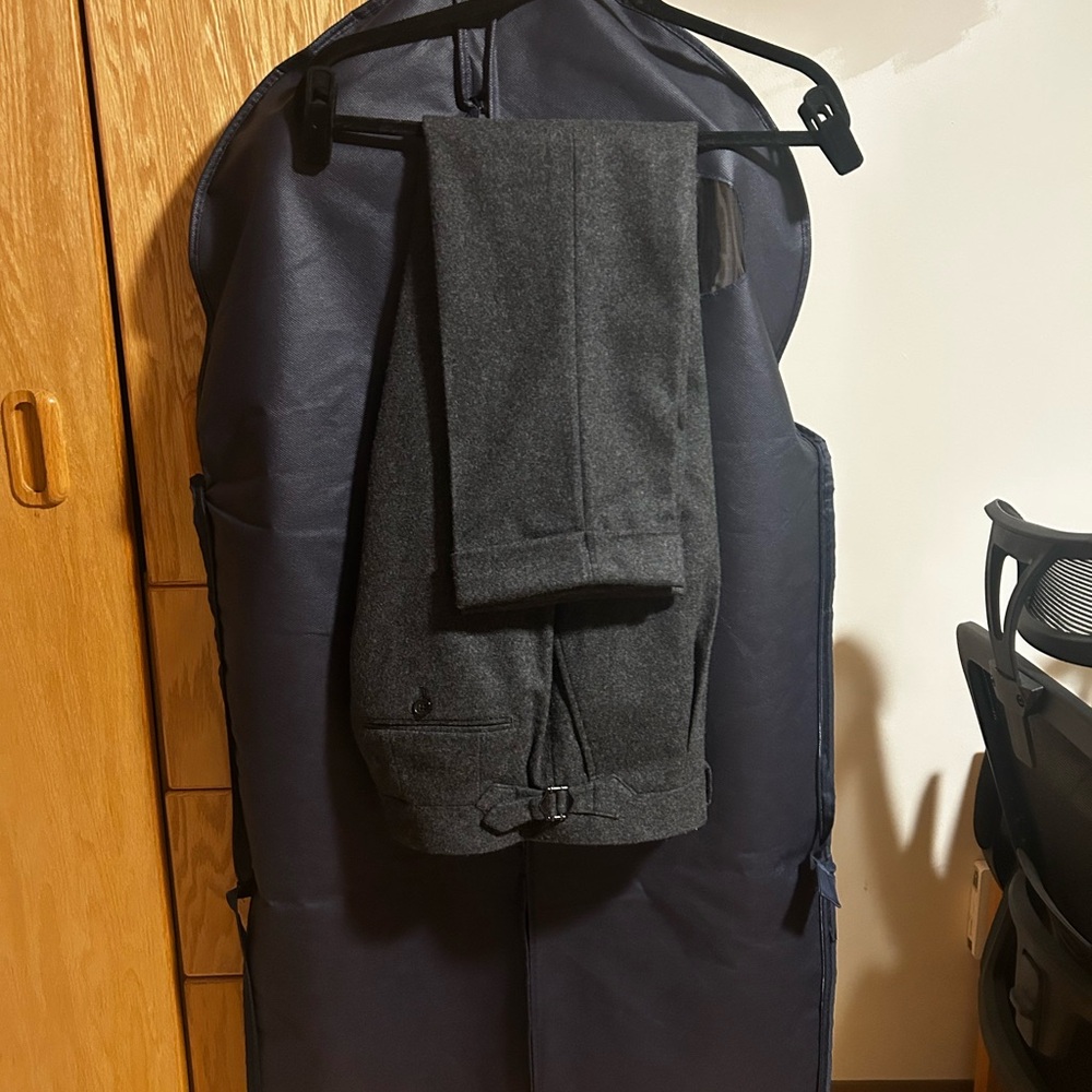 Wool Flannel Charcoal Trousers (pants) Waist 30 With Side Adjustors